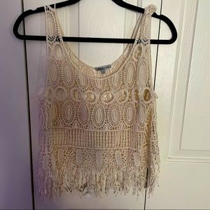 Cream/tan beach swimsuit Macrame cover-up